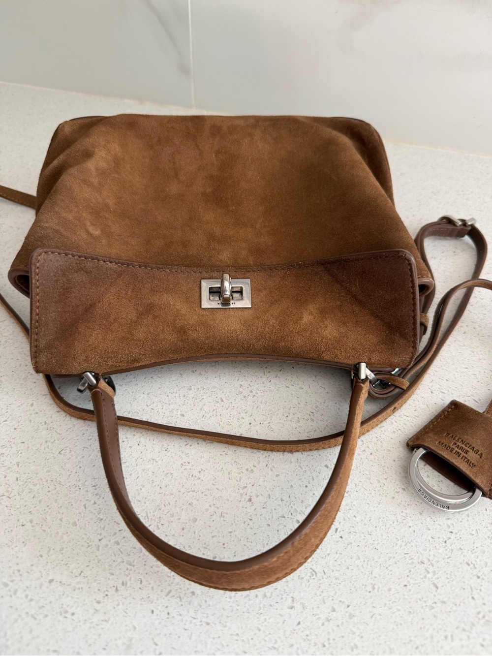 Balenciaga Mini Rodeo Handbag Waxed Suede Crossbody/Top Handle Camel - Picture 14 of 14